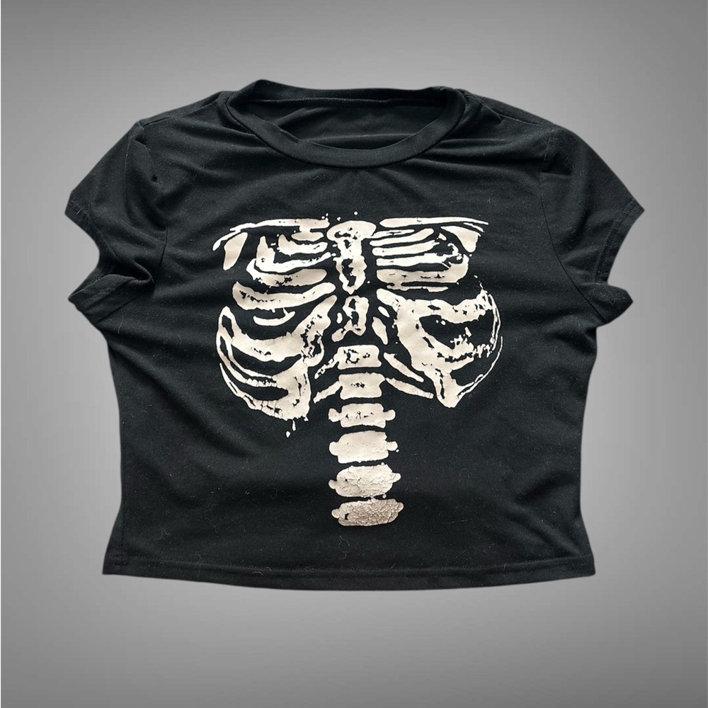 SHEIN Black Skeleton Print Short Sleeve Tee